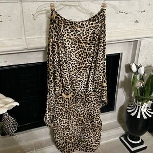 Boston Proper leopard print cold shoulder dress